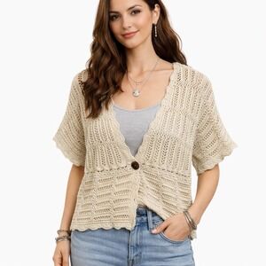 JONES NEW YORK SIGNATURE Cream Knit Cardigan Button Front Cottagecore Coquette L